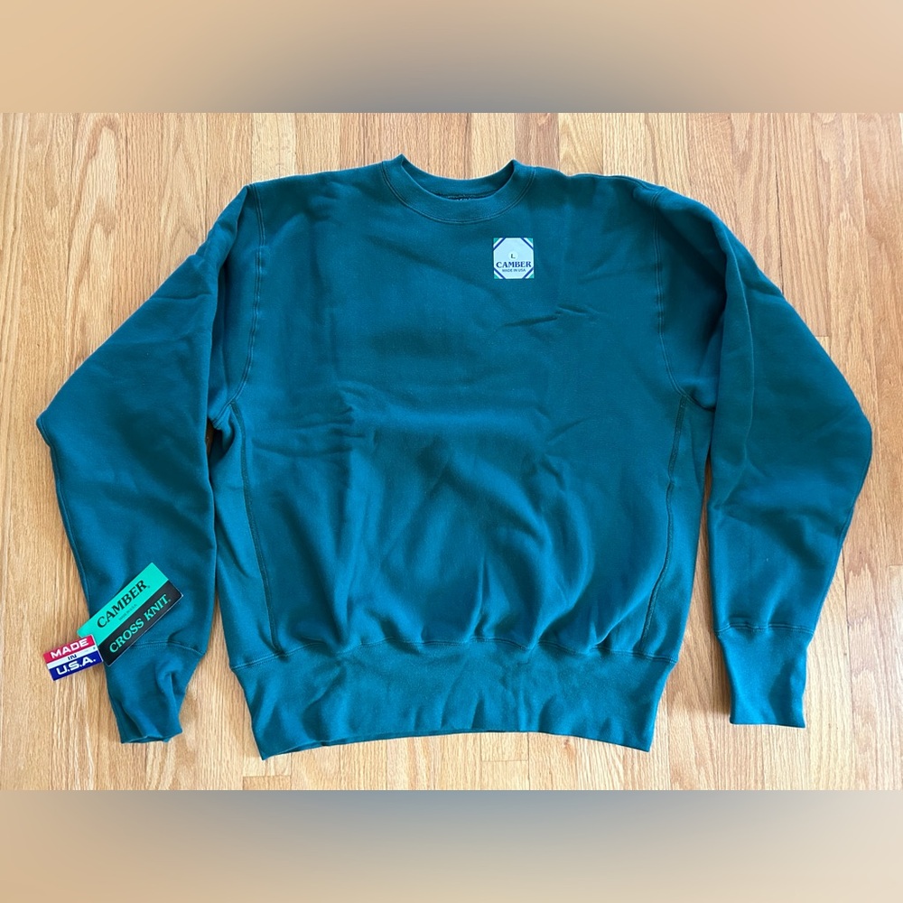 Camber Cross Knit Crew Neck Sweatshirt Large, Green, Heavyweight Made in USA